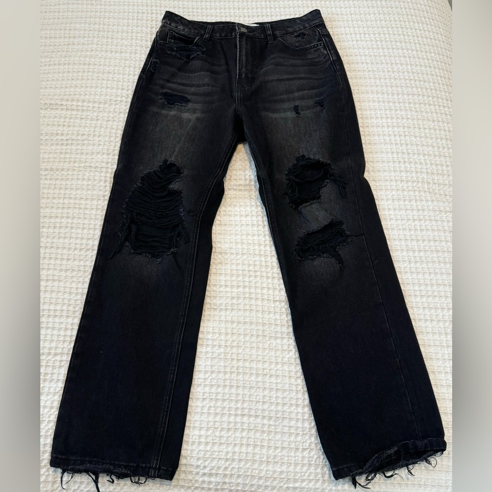 VERVET BY FLYING MONKEY Black Distressed Boyfriend Jeans